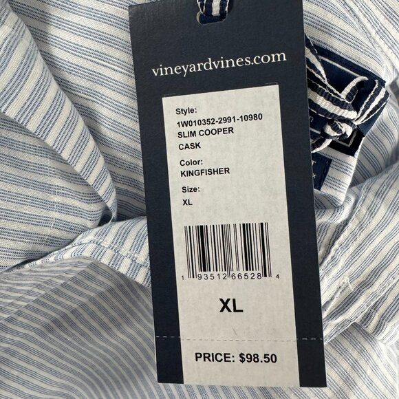 Vineyard Vines Slim Fit Copper Shirt XL Linen Blend Blue Striped NWT TP-3442 - Picture 7 of 11